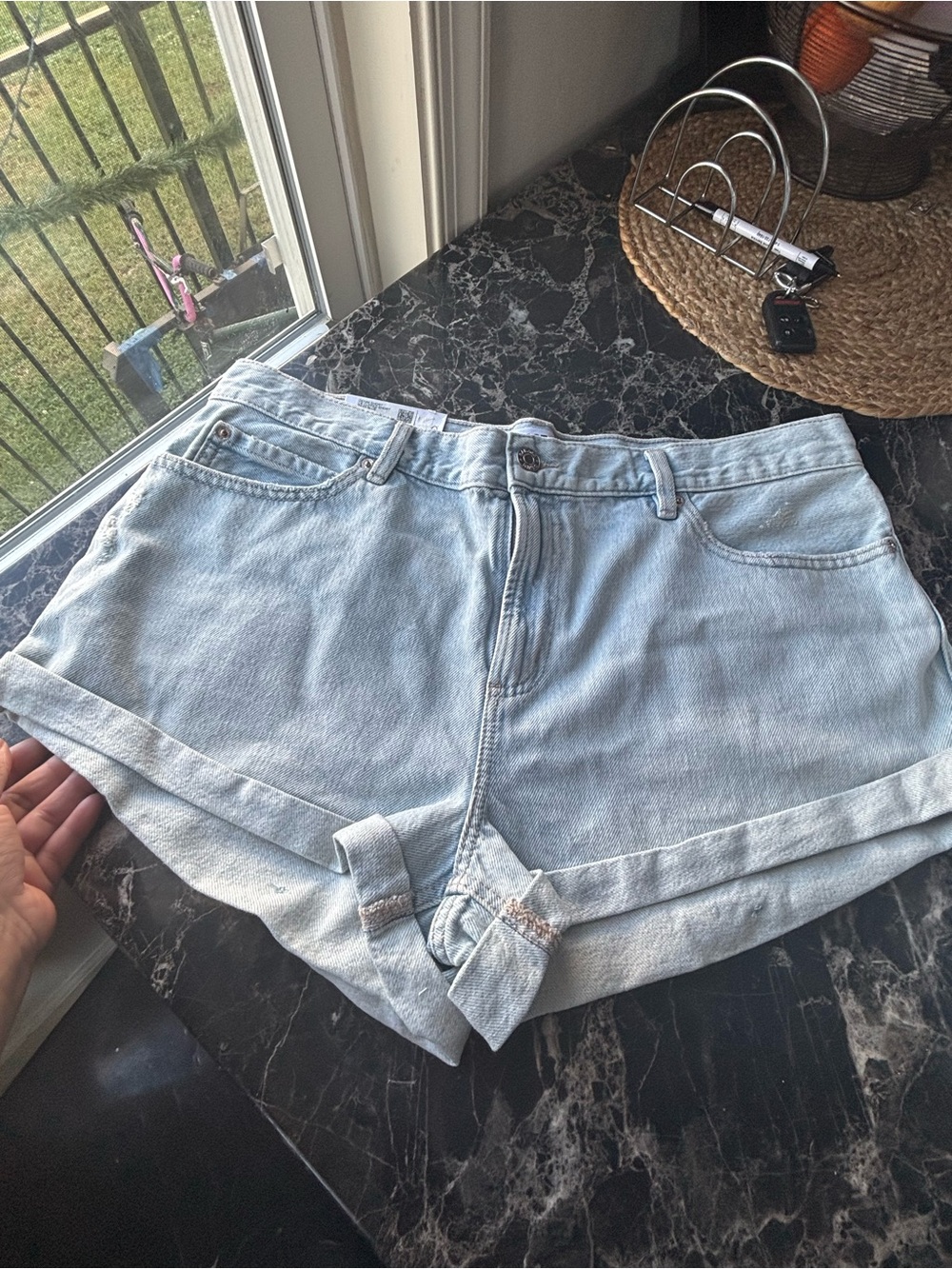 Garage Light Blue Denim Rolled Hem Shorts